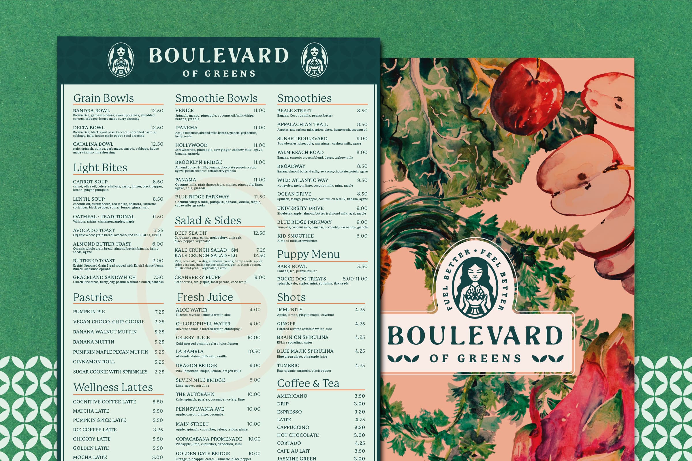 boulevard of greens menu design vegan restaurant