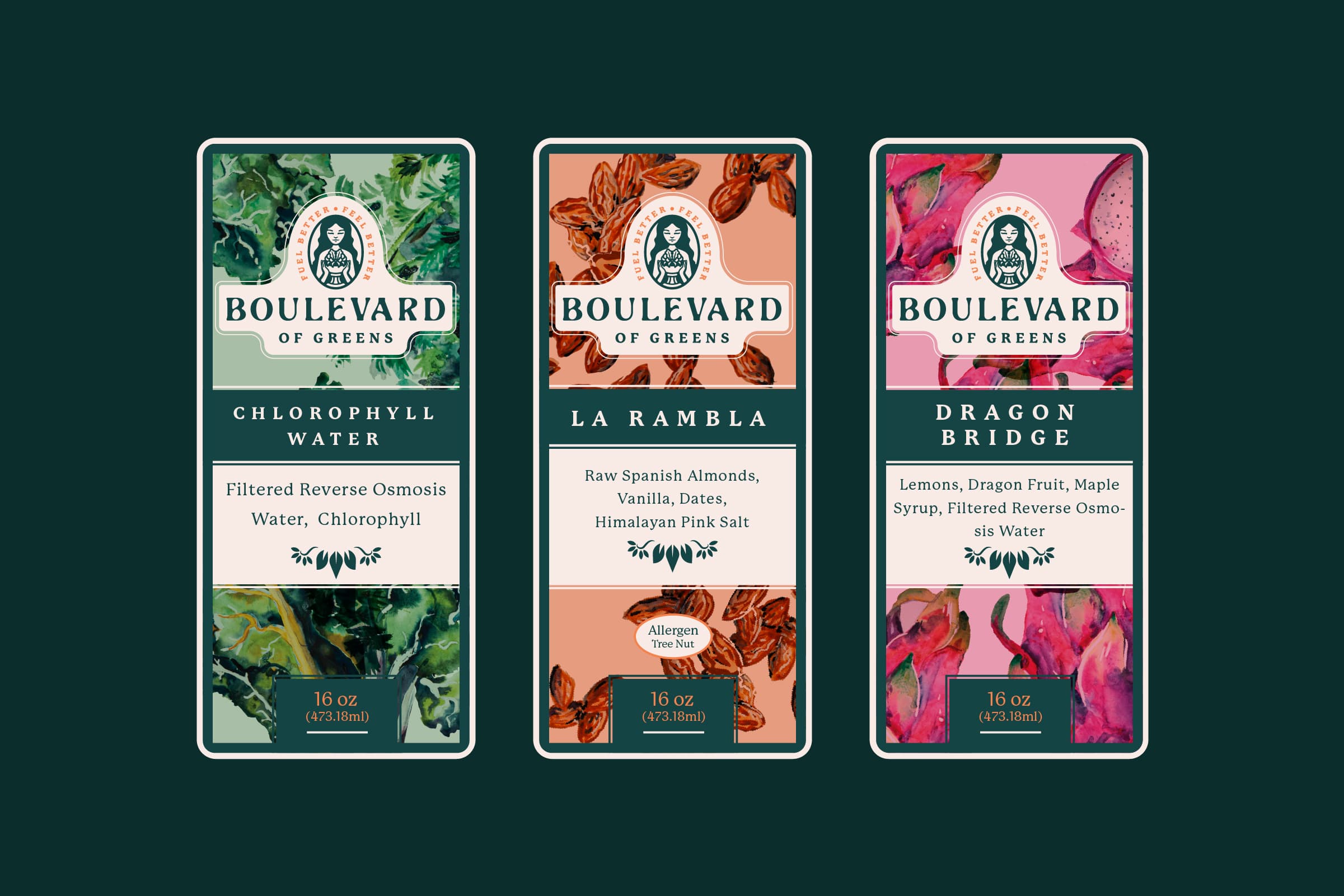 boulevard of greens packaging label design and illustration vegan restaurant