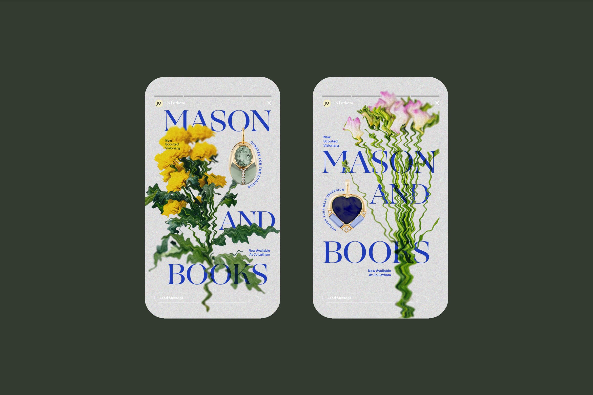advertising campaign for Jo Latham and Mason and Books jewelry mobile mockups