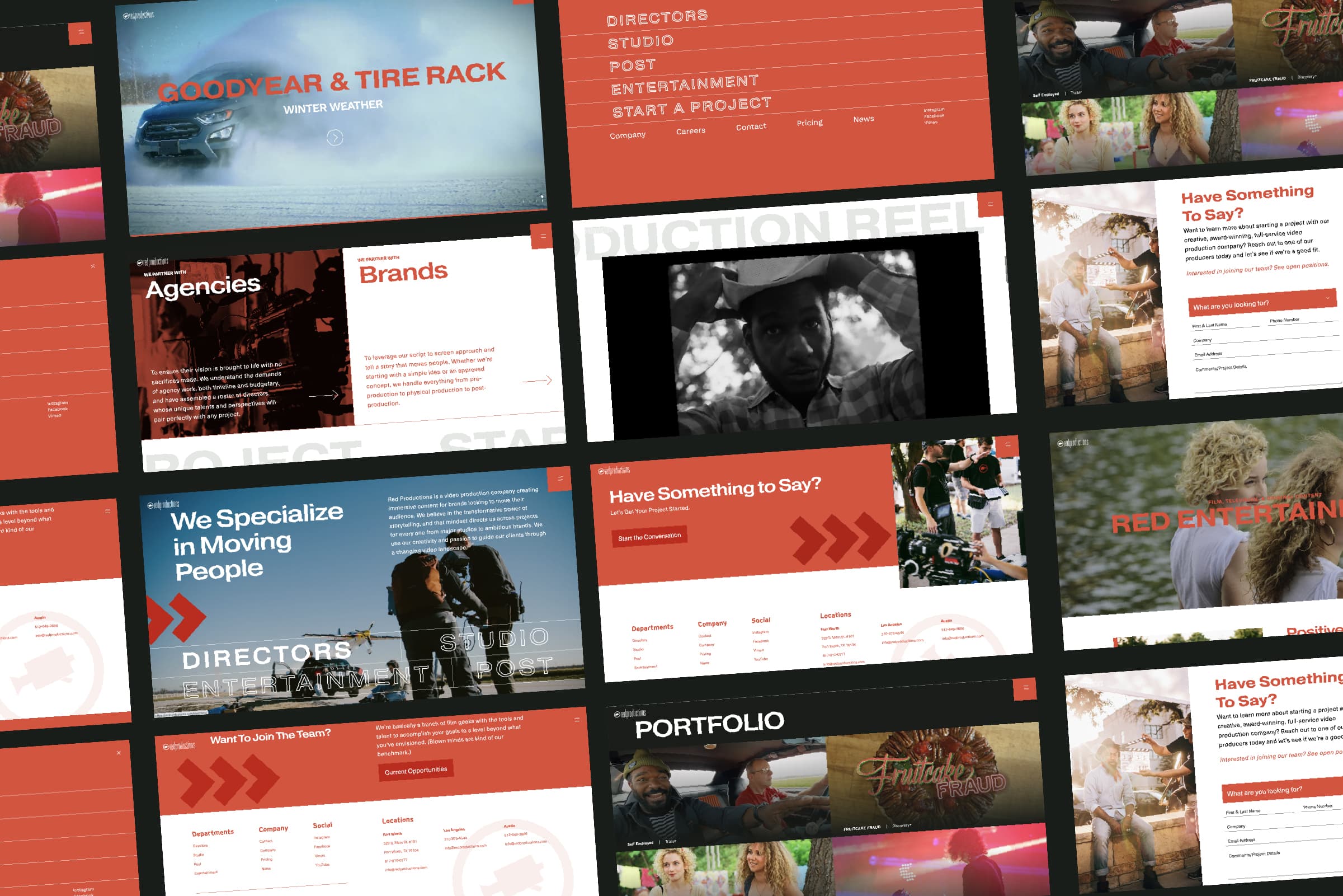 Red Productions website design screenshots collage