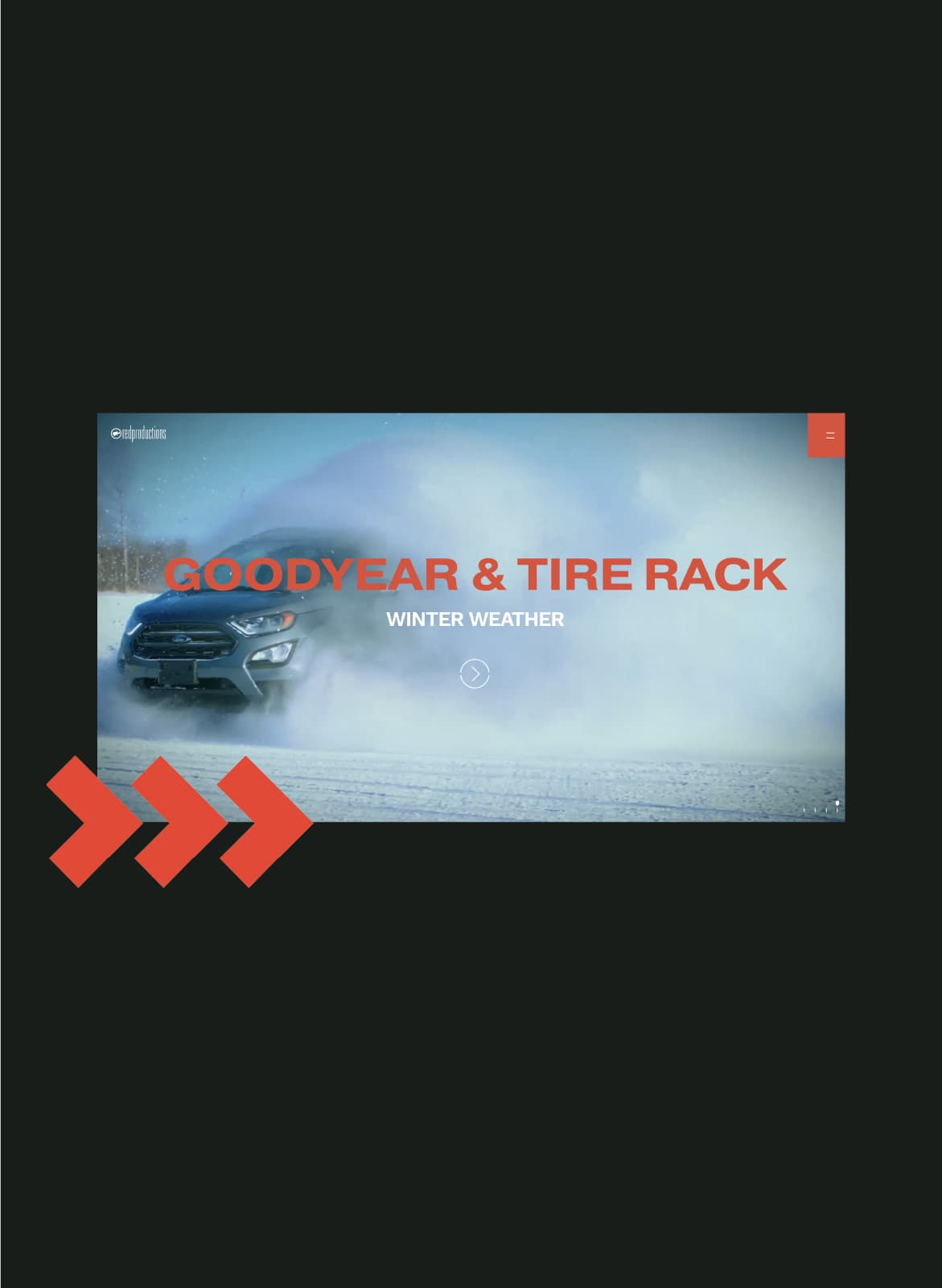 Red Productions website design screenshot of goodyear & tire rack video