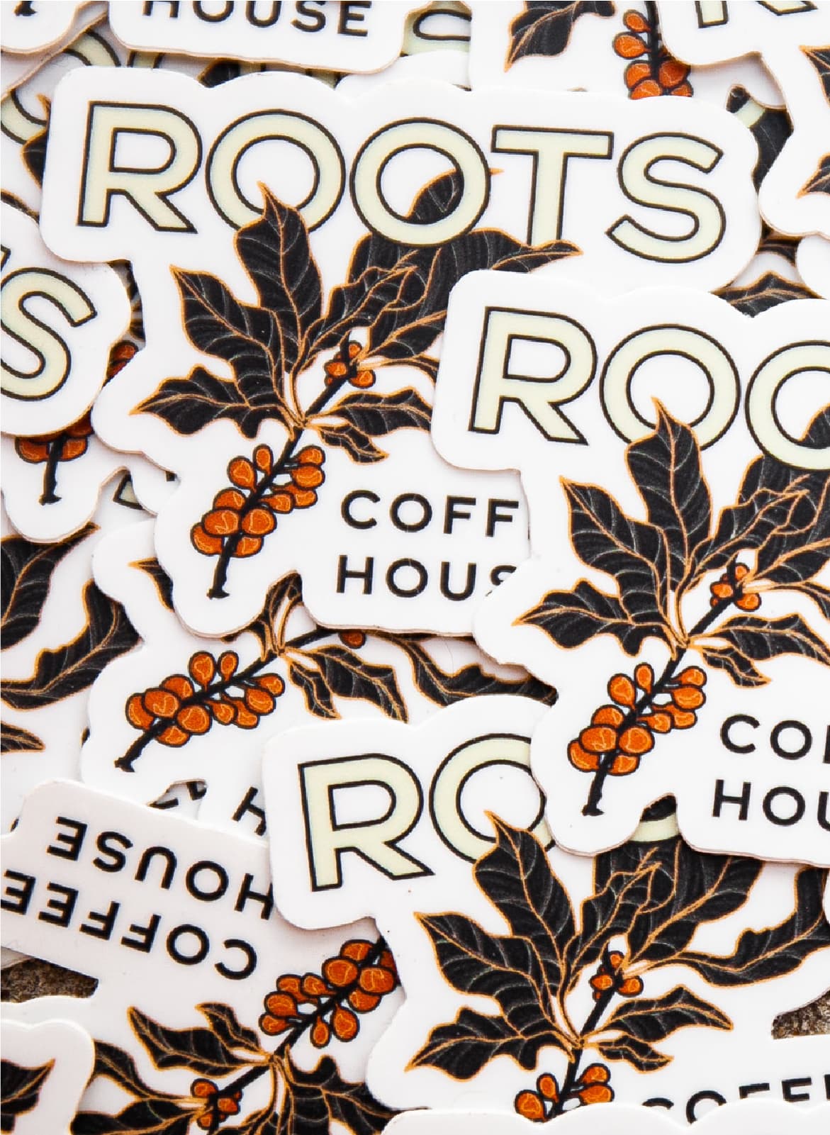 roots coffee house branding design stickers