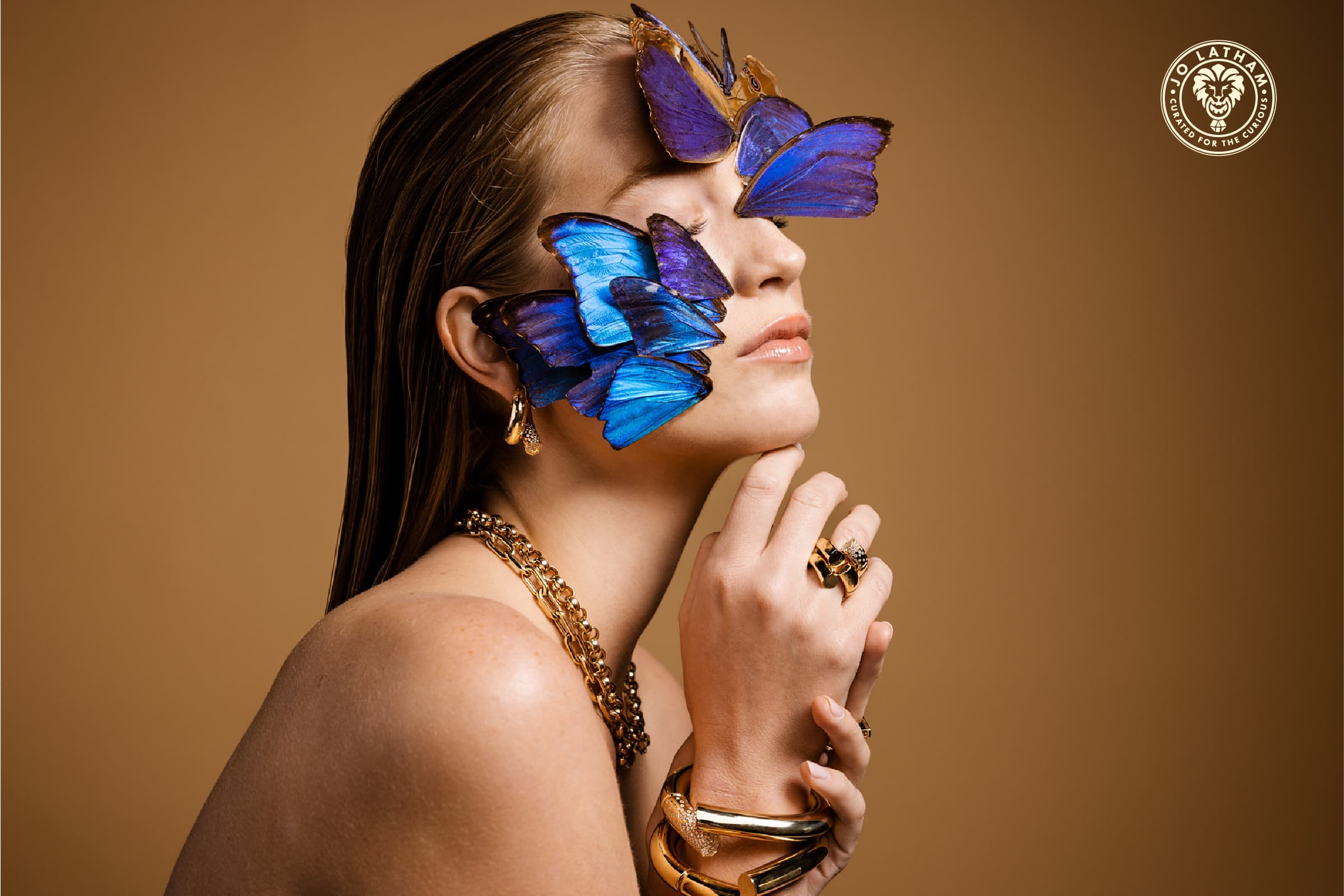 Jo Latham Jewelry Editorial Photoshoot blue butterflies